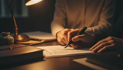 Two hands signing an FLR contract together in warm light