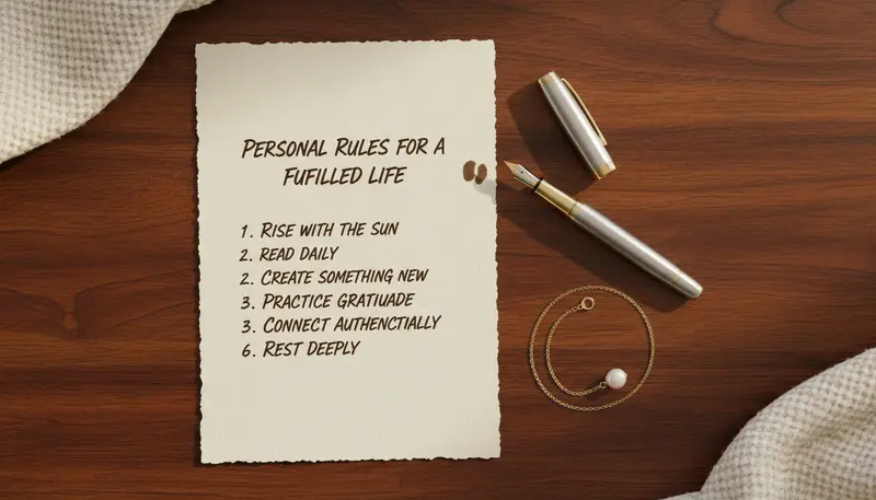 Handwritten FLR rules list beside a fountain pen on dark wood