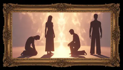 Two silhouettes with reversed positions reflected in a mirror