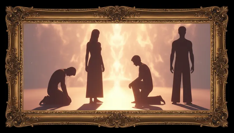 Two silhouettes with reversed positions reflected in a mirror