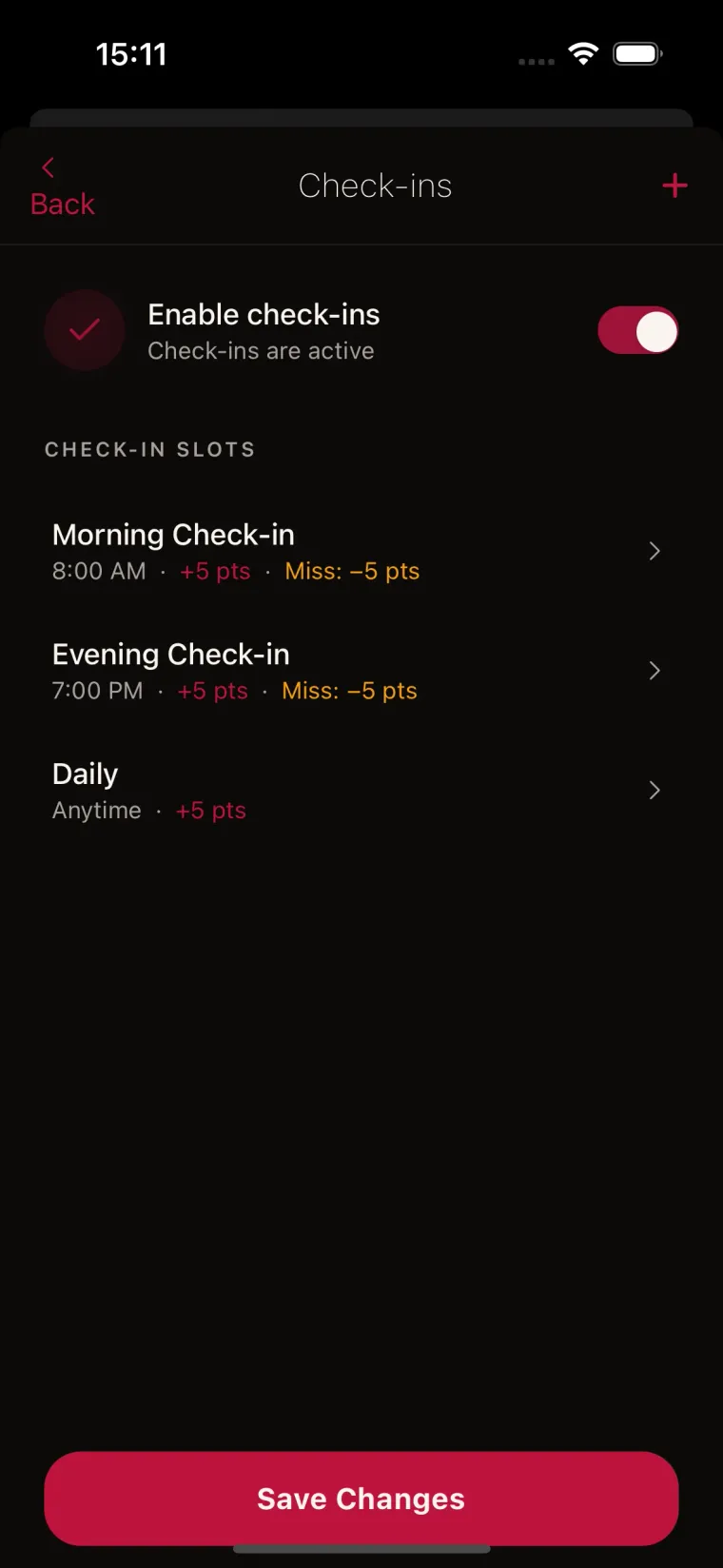 Check-in config