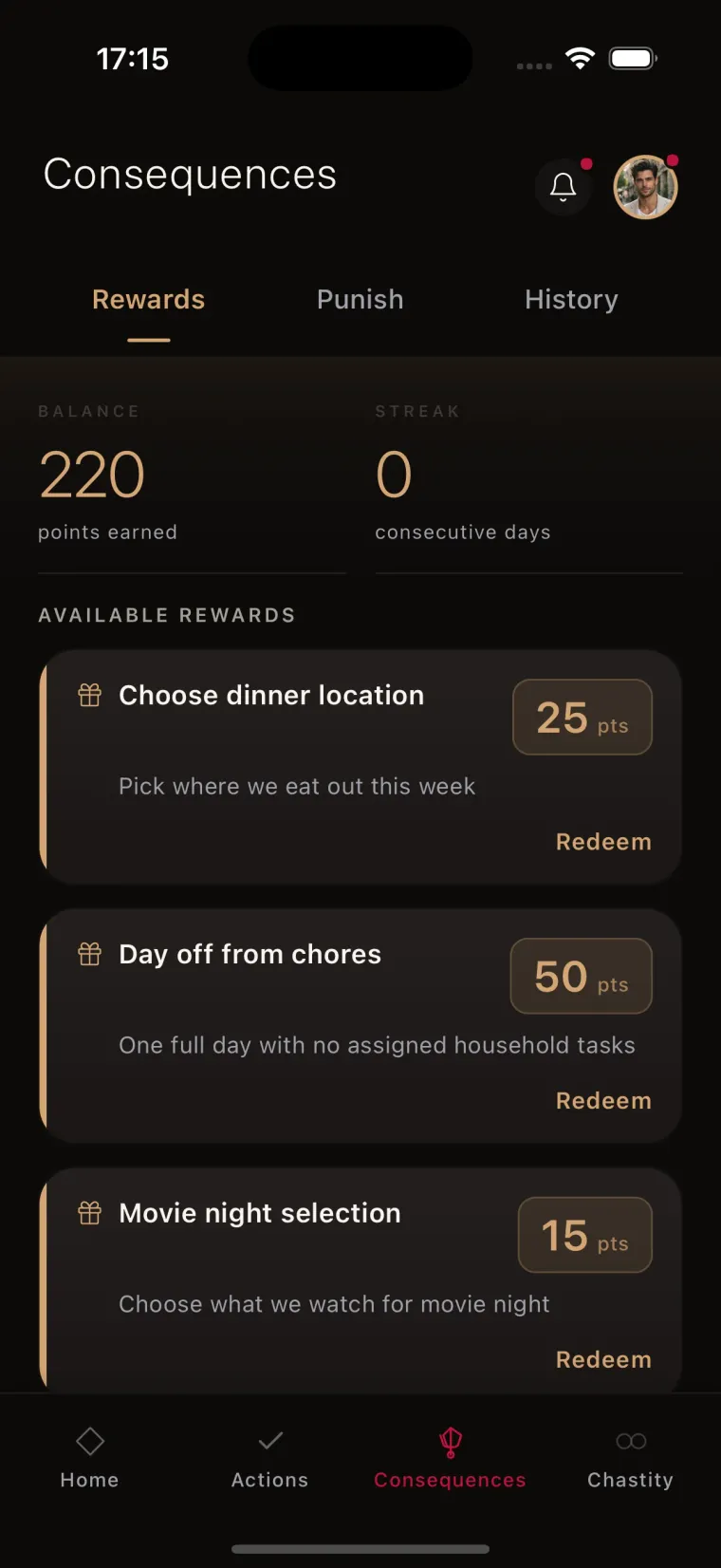 Rewards view